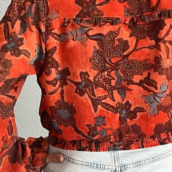 Rachel Zoe Orange and Black Floral Blouse - Picture 6 of 7